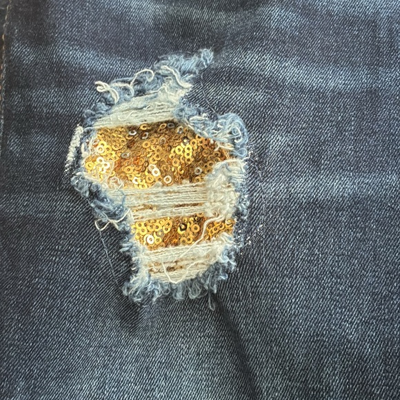 True Religion Jeans Skinny Gold Sequins Distressed SZ 29 Y2K - Picture 3 of 12